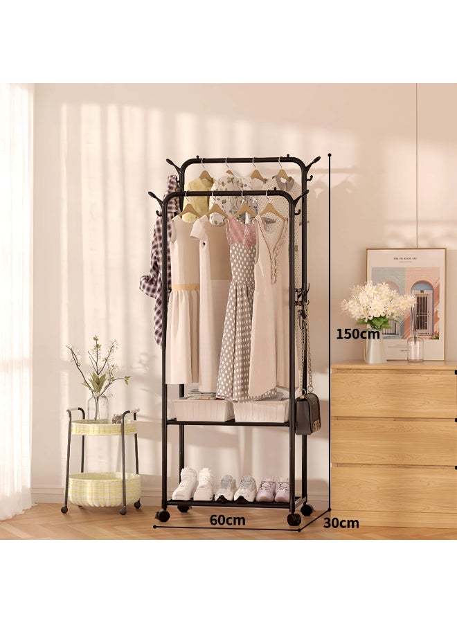 BLOOMING TIME Freestanding Coat Rack with Hooks – Multi-Purpose Portable Closet Organizer for Clothes, Shoes & Accessories – Easy Assembly Space Saver Storage Solution(2 layer shoe rack) - Image 3